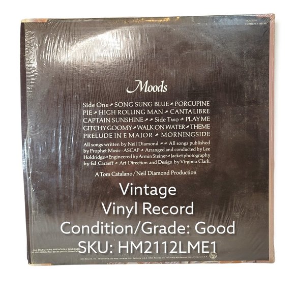 Neil Diamond "Moods" By MCA Records 93136-A Vintage 1972 Vinyl LP Record - Picture 3 of 3